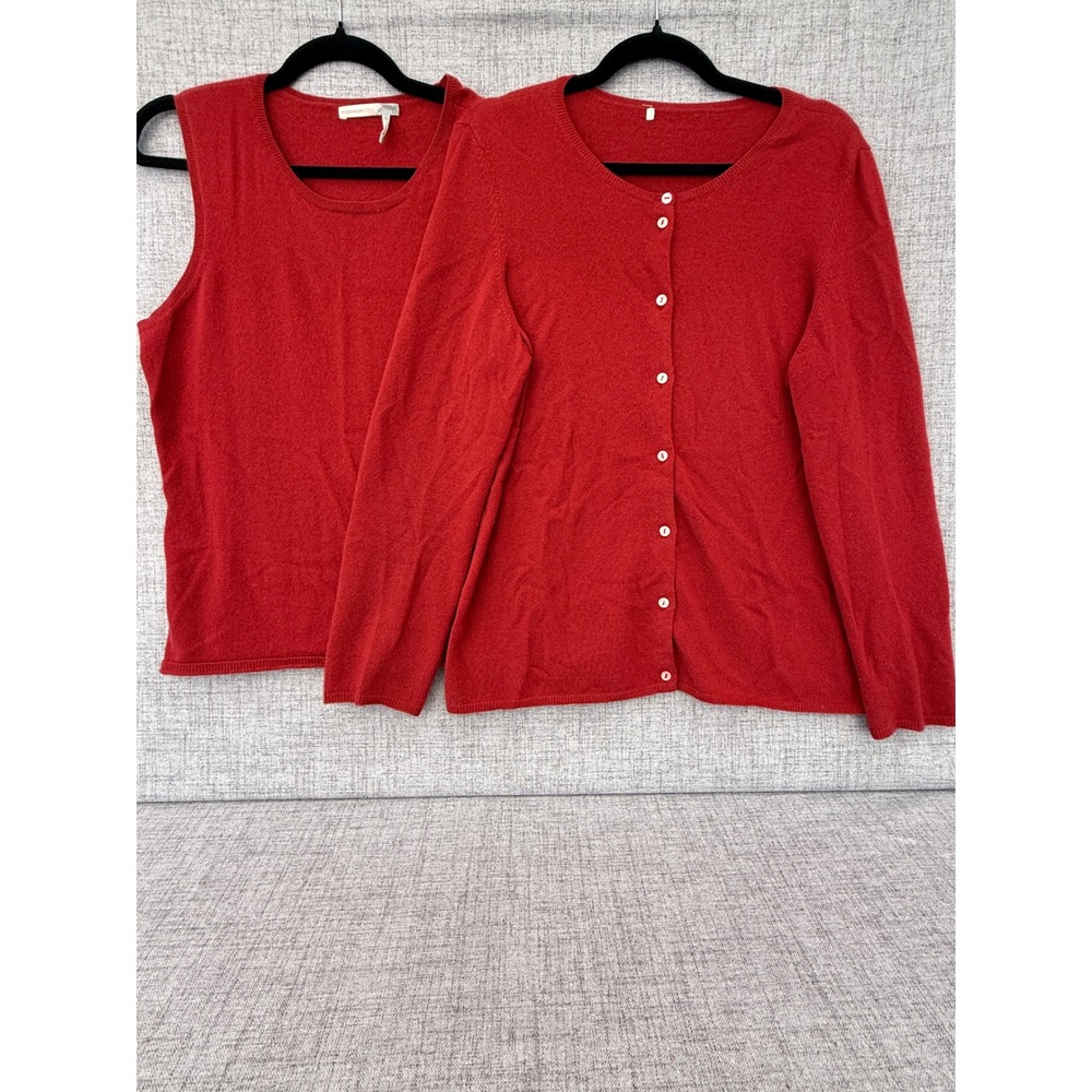 Classiques Entier Red Cashmere Knit Twin Set Cardigan & Shell Top Womens Large